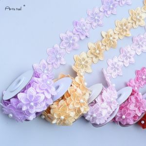 NOBLELUX Colorful Flower Organza Ribbon Double-layer 1 Yard Lace Trim Ribbon Garment Accessories Organza DIY Handmade Material Clothing Supplies