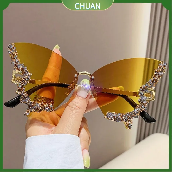 CHUAN Vintage Oversized Y2K Eyewear Butterfly Sunglasses Bling Sun Glasses  Purple Sunglasses for Women Ladies Shades Lazada PH