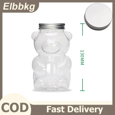 Elbbkg ขวดเครื่องดื่มแบบใช้แล้วทิ้งถ้วยพลาสติกลายหมีน่ารักขวดเก็บเครื่องดื่มนมชาพร้อมฝาปิดขวดที่ปิดสนิท