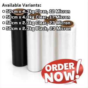 Ecobox - Stretch Film Wrapping Roll 50cm x 4.3kg and 2.3kg Clear Black Parcel Packing Plastic Wrap