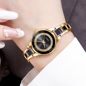 OKDEALS Quartz Movement Quartz Wristwatch Imitation Ceramic Round Dial Women Wrist Watch Elegant Gift Ceramic Watch For Women