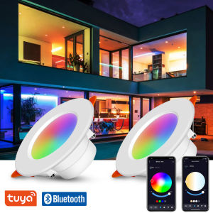 LED ดาวน์ไลท์อัจฉริยะไฟตกแต่งภายในสปอตไลท์ Tuya บลูทูธควบคุม 10W 15W RGB AC 110-220V ตกแต่งไฟติดเพดาน