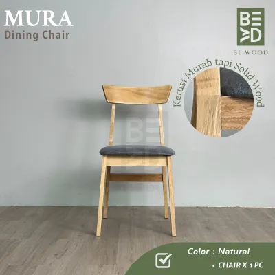 MURA Chair (2 pcs) Dining Chair Kerusi Makan Chair Solid Wood White Wash / Cocoa (BE WOOD)