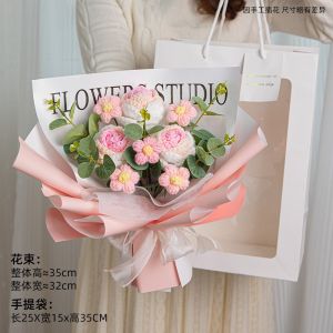 [SG Stock] Cute and Funny Roses Knitted Wool Bouquet Woolen Flower for Wedding House Warming Graduation Gift