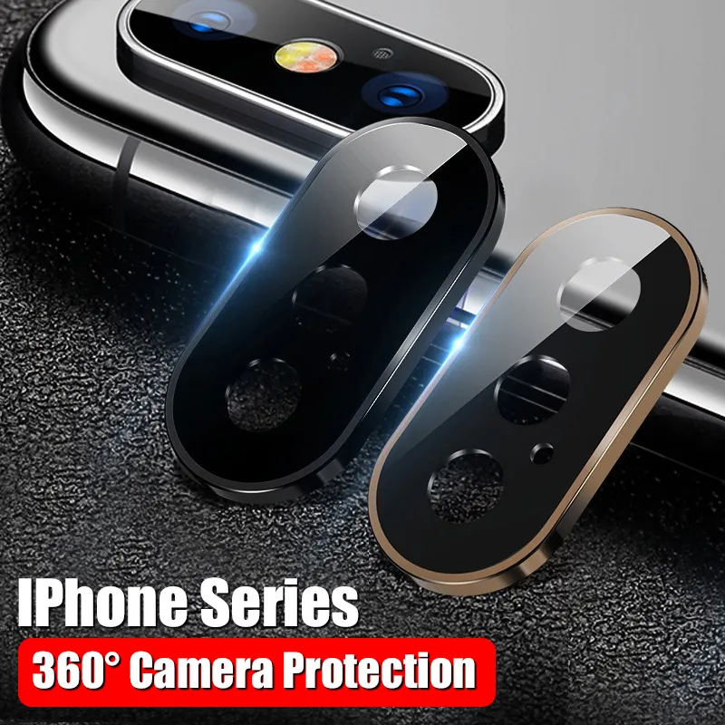 360 Full Coverage Camera Protective For Iphone X XS XS Max XR Aluminum  Alloy Ring And Tempered Glass Film Back Lens Protector Cover