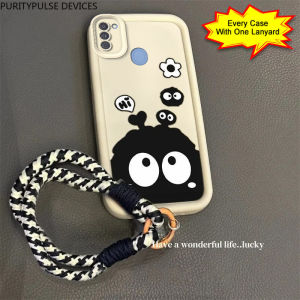 casing hp Samsung A11 M11 terbaru 2025 kartun Bola batu bara kecil Lanyard Anti -fall Model wanita Sederhana Sastra dan Seni
