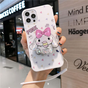 For iPhone 16 15 14 13 12 Pro Max Mini 11 Pro X XS Max XR 6 6S 7 8 Plus SE2 SE2020 Cartoon Soft TPU Quicksand Stand & Strap Phone Case