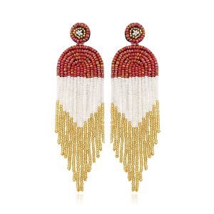 GENENIC Vintage Bohemian Tassel Long Earrings Handmade Rice Beads Dangle Earrings Ethnic Boho Jewelry Stud Earrings Women