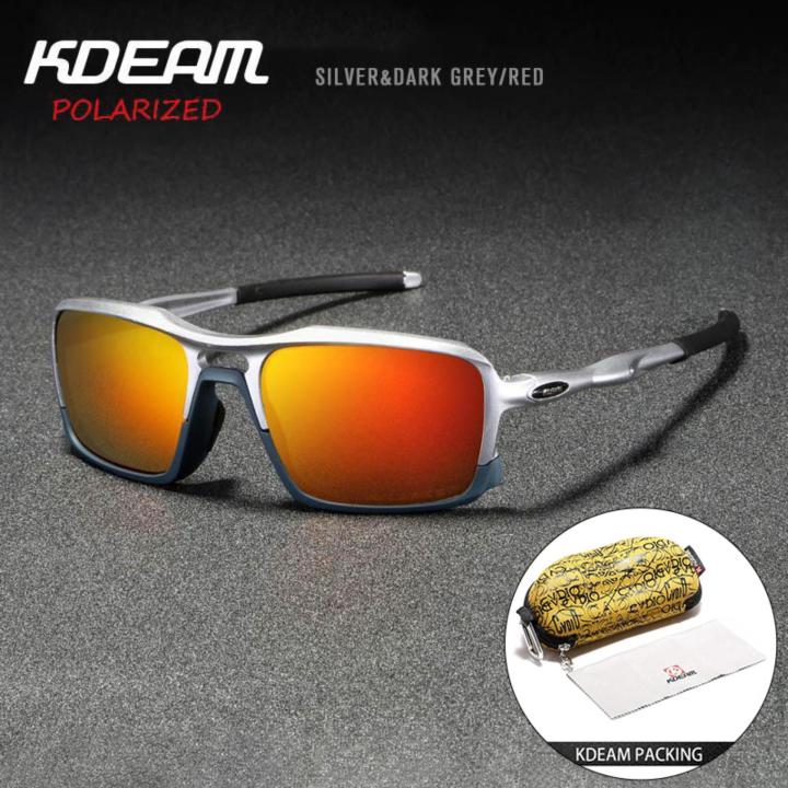 Original KDEAM New Sports UV400 Sunglasses High-end Ultra-light TR-90 Frame  True Film Polarized Outdoor Glasses Red Lens With Brand Box