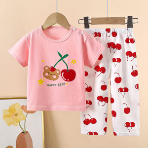 Kids Short Sleeves & Pajama Set 0Y-6Years Pure Cotton Summer Comfy Sleepwear For Girls
