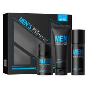 Mens Skin Care Set 3pc Daily Skincare Gift Set Men Facial Cream Cleanser Toner Christmas Birthday Husband Dad Son Him