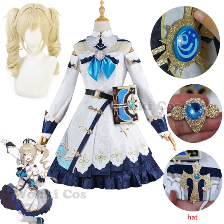 Game Genshin Barbara Cosplay Costume Blonde Wig Full Set Genshin Impact ...