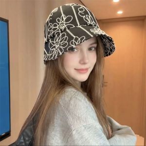 PAZNUL Retro Womens Bucket Hat Flower Embroidery Casual Versatile British Hat Fashion Sweet Spicy Sun Hat For Lady Girl