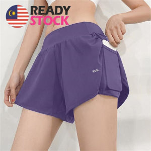 SUN Yoga shorts for women double layered quick drying loose fitting slimming three part sports fitness belt pockets swimming trunks