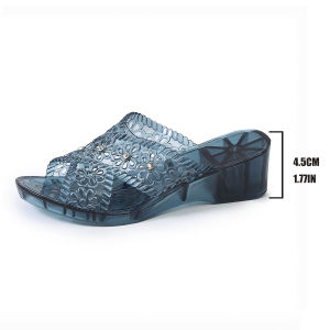 [Free Shipping] Womens Summer Crystal Slippers with Wedge Heel Plastic Non-Slip Simple Mid-Heel Suitable for Bathing in the Bathroom Durable for Outdoor Wear