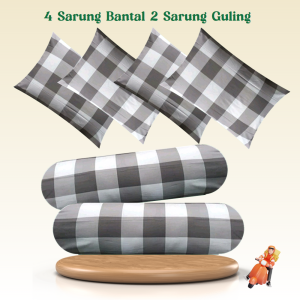 Sarung Bantal Set Guling Motif kotak Emily Sarban Korean Style Bahan Katun Polymicro Lebih Tebal