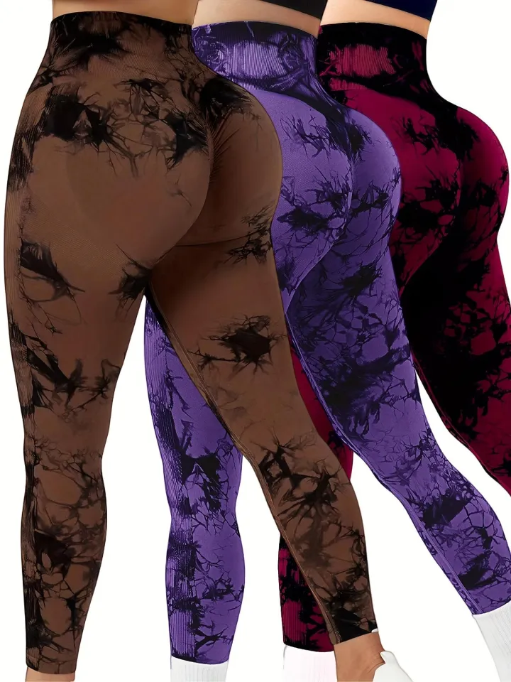  3 Pack Tie Dye Seamless High Waisted Workout Leggings For  Women Scrunch Butt Lifting Yoga Gym Athletic Pants