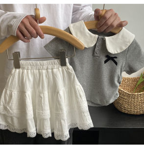 Chân Váy Bé Gái Mùa Hè Màu Trắng Chất Xô Phối Ren Hai Tần