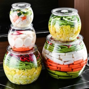 MECOME Transparent Rice Bucket Barrel Large-Capacity Sealed Grain Container  Plastic Pickle Jar Household