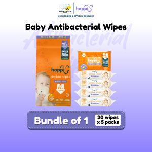 [Upgraded Formula] Hoppi Baby Antibacterial Wipes 20 / 80 Wipes /Packs (Bundle of 1 / 3)