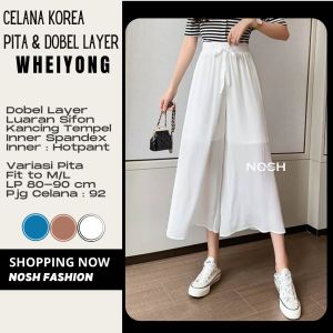 Celana Panjang Wanita Sifon Korea Style Layer Hotpan Variasi Pita Weiyong - NOSH