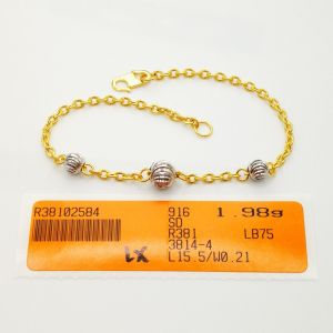 Yon Hing Rantai Tangan P olo Laser Cut 3 Bola 2 Tone Emas 916
