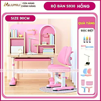 Bộ bàn ghế chống gù chống cận Lumili D90 size 90cm nâng hạ độ cao nghiêng mặt bàn bàn ghế chống gù có kệ sách cho bé