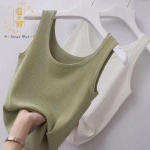 Glliya Wish Camisole Ribbed Vest Women Plus Size Slim Fit Outer Wear Inner Bottoming Shirt Sleeveless