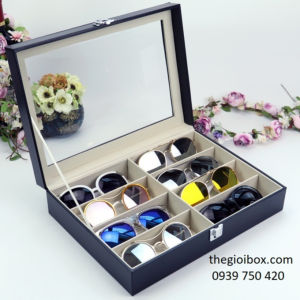 Hộp Đựng Mắt Kính 8 Chiếc Gỗ Sần - Có Nắp Kính Chống Bụi