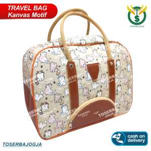 Podusen Tas Jogja - Tas Traveling - Travel Bag Batik Ukuran Besar - Tas Pakaian Batik Ukuran Besar - Koper Jinjing Kanvas Motif Kucing Abu