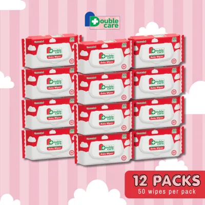 Double Care Baby Wipes Unscented 50 Sheets (MEGA BUNDLE of 12 Packs) | Alcohol-Free & Paraben-Free | Gentle for Newborn Sensitive Skin | with Flip-Top Lid
