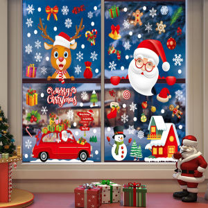 DECAL NOEL – Hít Tĩnh Điện Dán Kính Ông Già Noel Người Tuyết và Xe Hơi 03-JC-A70(35*50cm*2)