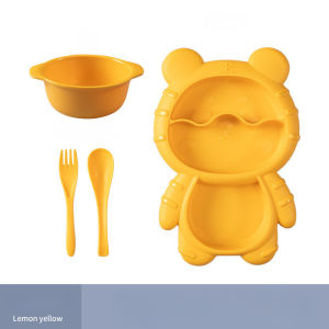 4pcs Set Baby Feeding Tools Infant Bear Shape Plate Set Cartoon Bowls for Kids Bowl Spoon Forks