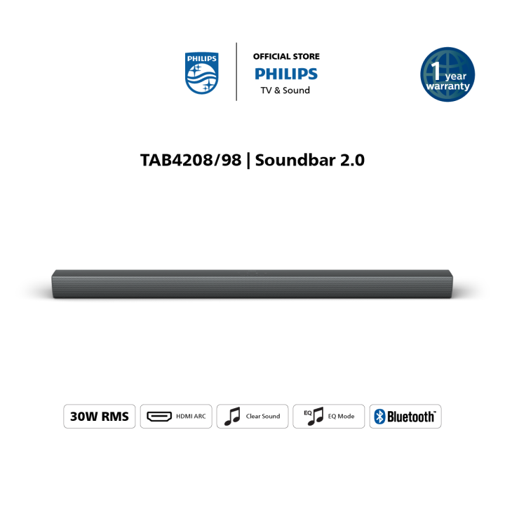 [NEW LAUNCH] Philips TAB4208 2.0ch Soundbar | EQ MODE | 30W RMS | Bluetooth 5.3