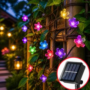 Solar Sakura Cherry Blossom LED Fairy Lights Waterproof Outdoor Flower String Lights for Garden Christmas Festival Decor
