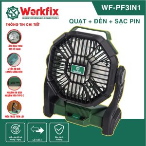 Quạt tích điện kèm đèn Workfix 8inch - Điều chỉnh nhiều cấp độ gió - Quạt dùng pin dùng 8 tiếng -có cổng sạc