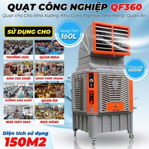 Quạt Điều Hòa Hơi Nước Công Nghiệp MAKI QF360 Dung Tích 160 Lít Công suất 1500W 4 Bánh Xe Di Chuyển Diện Tích Làm Mát Đến 180M2 Dùng Cho Công Nghiệp Diện Tích Lớn Đám Tiệc Sự Kiện Ngoài Trời