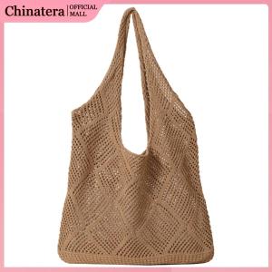 Women Tote Shopper Bag Solid Color Mesh Knit Casual Beach Bag Retro Hollow Ladies Woven Handbag for Shopping Trip Summer Holiday Bags