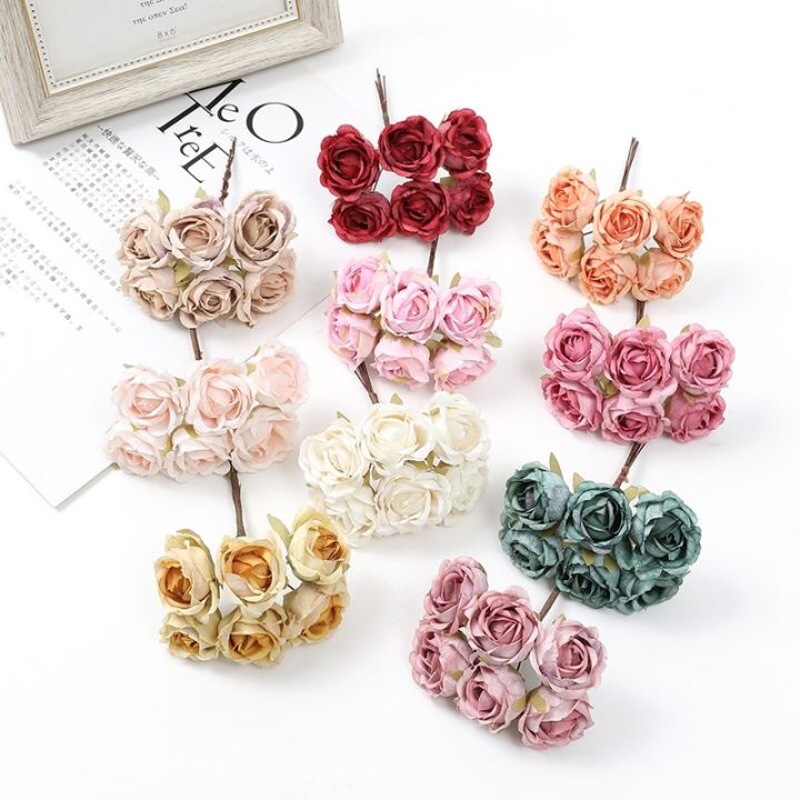 6PCs/Lot Rose Artificial Flowers Bouquet Mini Silk Fake Flowers for