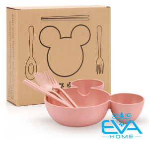 Bộ Chén Bát Ăn Dặm Hoạt Hình 3 Ngăn Kèm Đũa Muỗng Nĩa Cho Bé Chất Liệu Nhựa Lúa Mạch An Toàn Chịu Nhiệt Cao