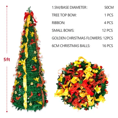 Foldable Christmas Tree Pop Up Artificial Tinsel Slim Christmas Tree with Snowflake Ornaments