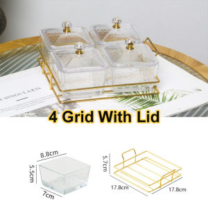 4 Grid Fruit Bowl Serving Tray With Lid Clear Snackle Box Divided Serving Snack Box Candy Storage Box