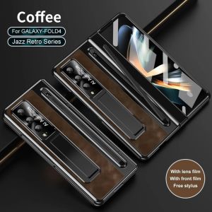 Ốp lưng điện thoại gập da cổ điển cho Samsung Galaxy Z Fold 6 5 4 có khe cắm bút Casing