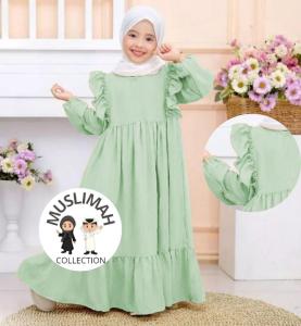 Gamis Anak perempuan cringkle premium rufle daily look usia tanggung lebaran 2022 model gamis terbaru model polos murah Zahra kid
