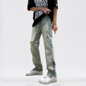 IELGY Ripped Jeans Mens Summer Thin Split Zipper Pants