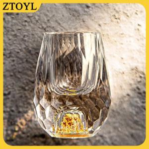 ZTOYL Sang trọng pha lê thủy tinh Vodka thủy tinh Sake Shochu Thanh thủy tinh rượu mùi đôi đáy vàng lá thủy tinh cốc trà quà tặng cao cấp rượu mạnh