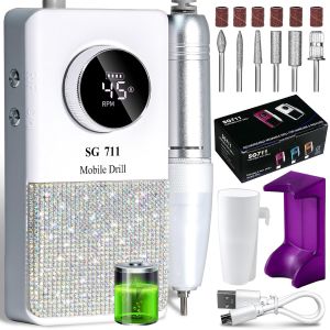 Bộ dụng cụ máy mài móng tay điện chuyên nghiệp LIMEGIRL 45000 vòng/phút dùng cho máy cắt móng tay acrylic với 14 đầu mài màu hồng ombre di động sạc lại không dây