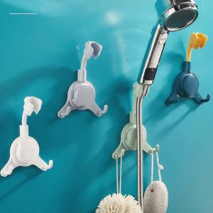 360 Shower Head Holder Adjustable Self-Adhesive Shower head Bracket Wall Mount With 2 Hooks Stand SPA Bathroom Universal ABS