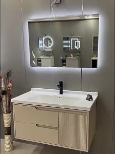 Creamy Style Mirror Cabinet Set Bathroom Vanity Cabinet Set wall hanging cabinet makeup mirror cabinet Free Tap and Pop Up Waste