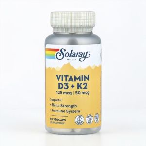 Solaray Vitamin D3 + K2 125 mcg | 50 mcg Supports Bone Strength + Immune System 60 VegCaps 120 VegCaps Dietary Supplement
